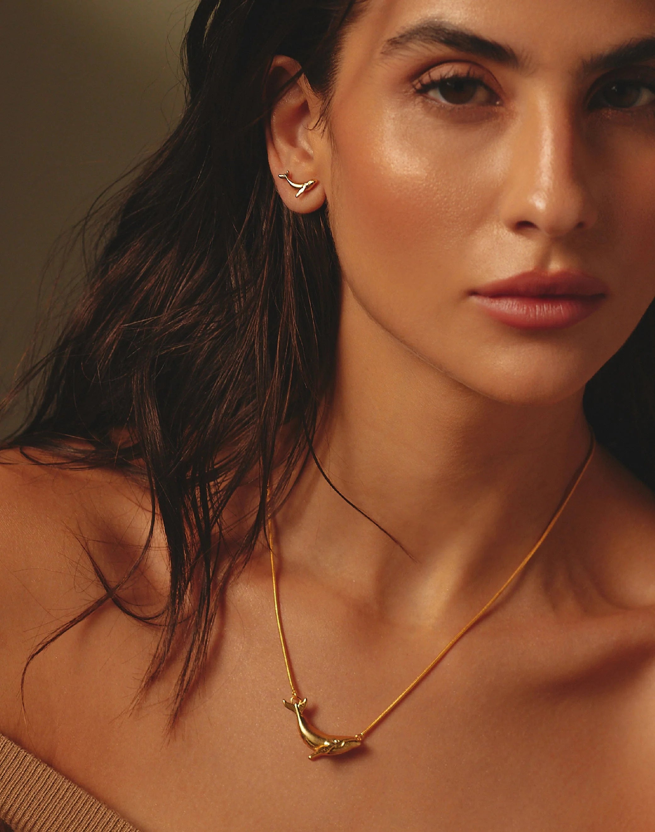 Set of Whale Necklace + Earrings